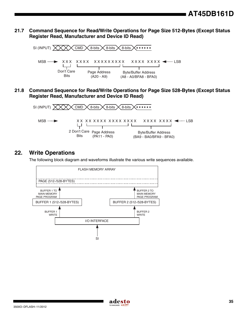 Write operations | Rainbow Electronics AT45DB161D User Manual | Page 35 / 51