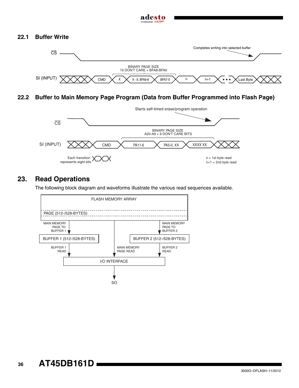 1 buffer write, Read operations | Rainbow Electronics AT45DB161D User Manual | Page 36 / 51