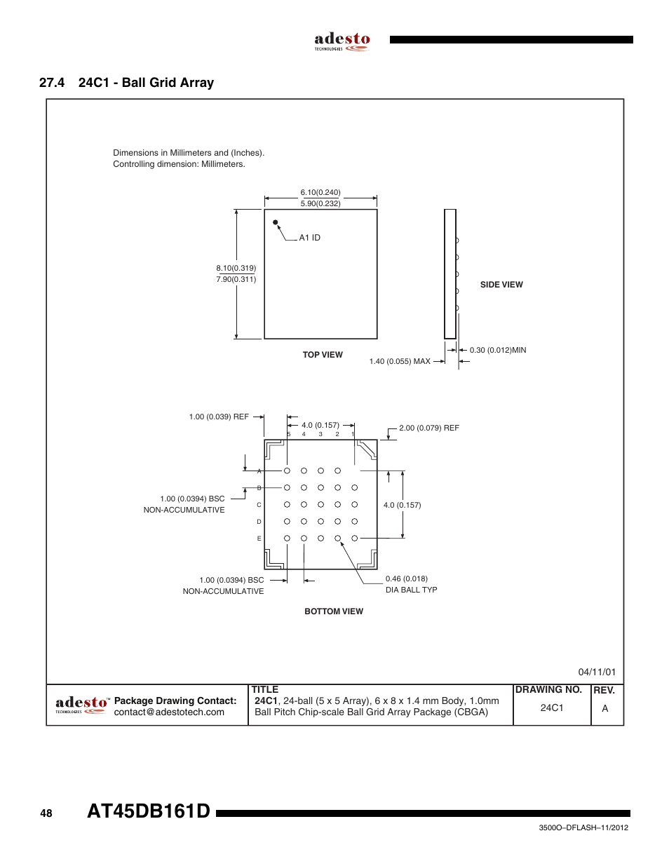 4 24c1 - ball grid array | Rainbow Electronics AT45DB161D User Manual | Page 48 / 51