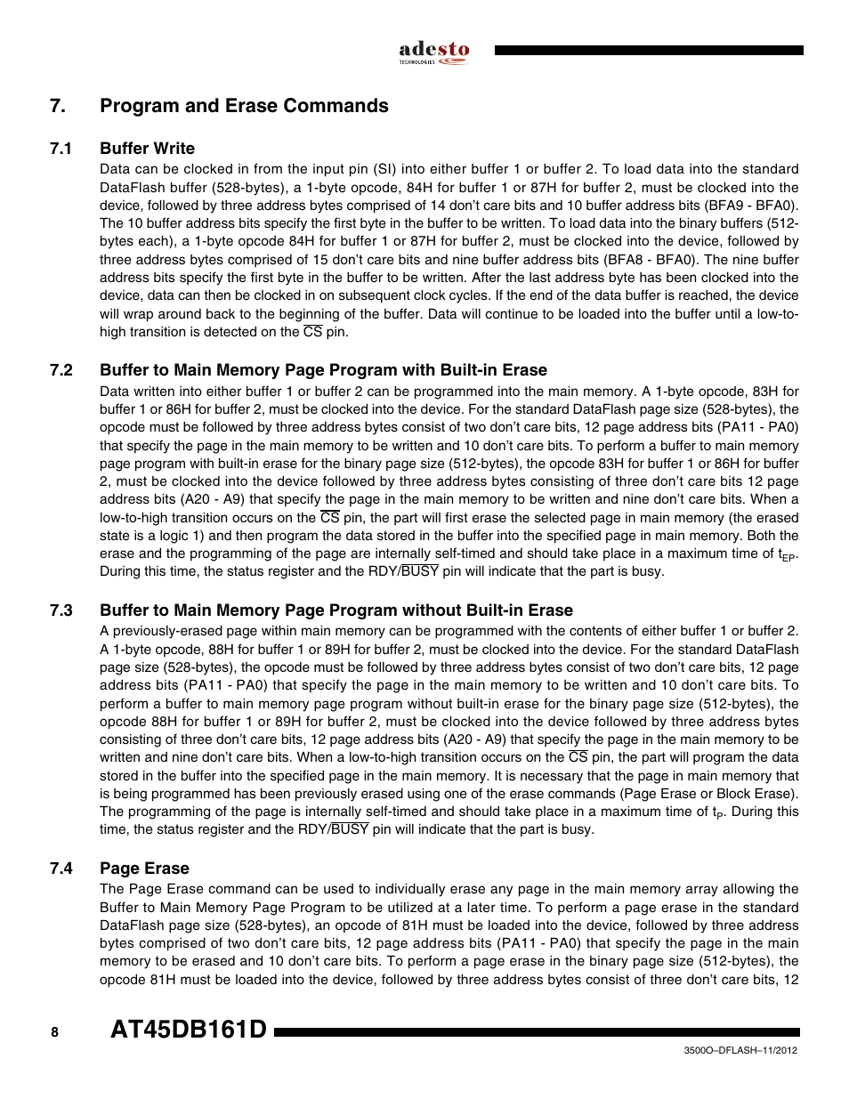 Program and erase commands, 1 buffer write | Rainbow Electronics AT45DB161D User Manual | Page 8 / 51