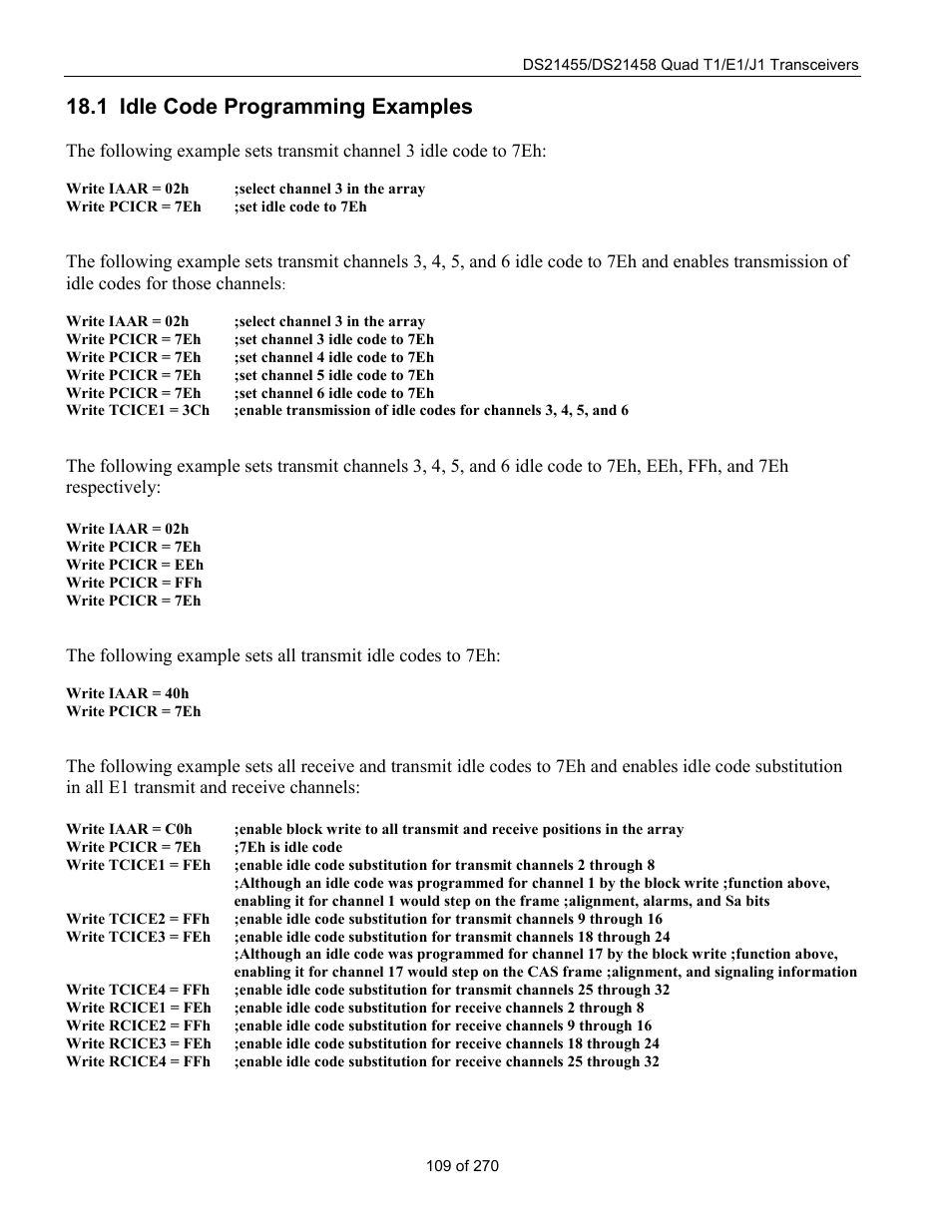 Idle code programming examples, Rogramming, Xamples | 1 idle code programming examples | Rainbow Electronics DS21458 User Manual | Page 109 / 270