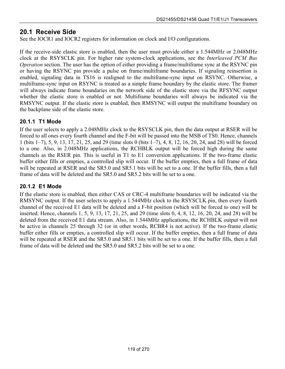 Receive side, T1 mode, E1 mode | Eceive, 1 receive side | Rainbow Electronics DS21458 User Manual | Page 119 / 270