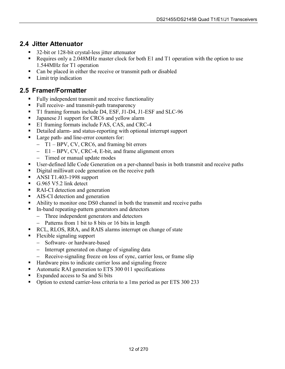 Jitter attenuator, Framer/formatter, Itter | Ttenuator, Ramer, Ormatter | Rainbow Electronics DS21458 User Manual | Page 12 / 270