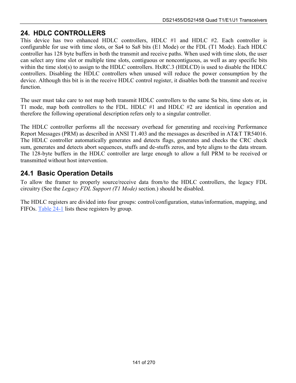 Hdlc controllers, Basic operation details, Asic | Peration, Etails, 1 basic operation details | Rainbow Electronics DS21458 User Manual | Page 141 / 270