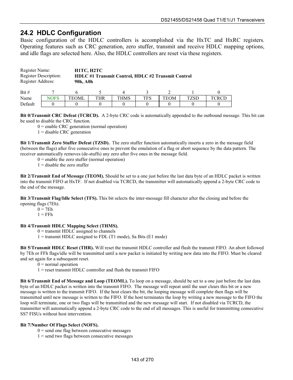 Hdlc configuration, 2 hdlc c, Onfiguration | 2 hdlc configuration | Rainbow Electronics DS21458 User Manual | Page 143 / 270