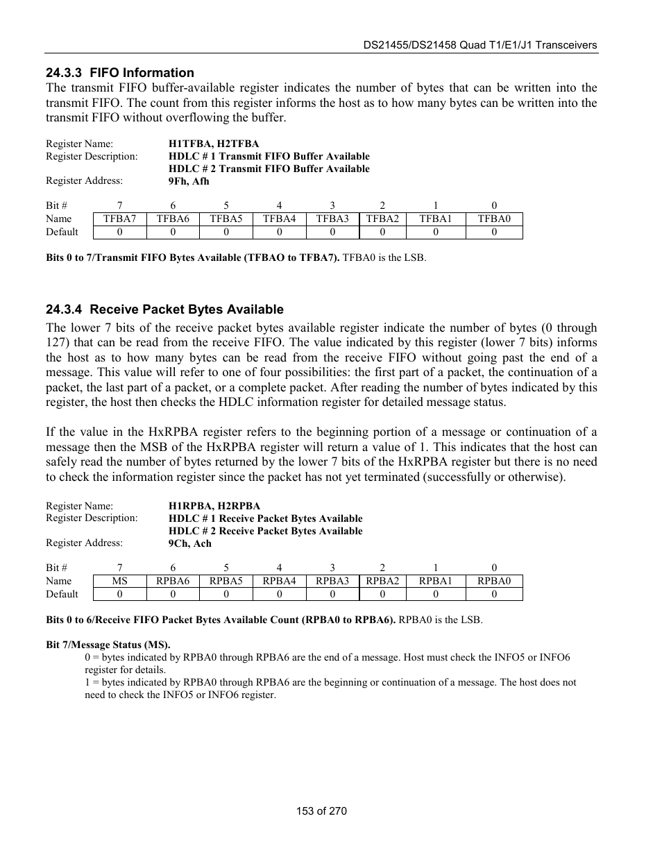 Fifo information, Receive packet bytes available | Rainbow Electronics DS21458 User Manual | Page 153 / 270