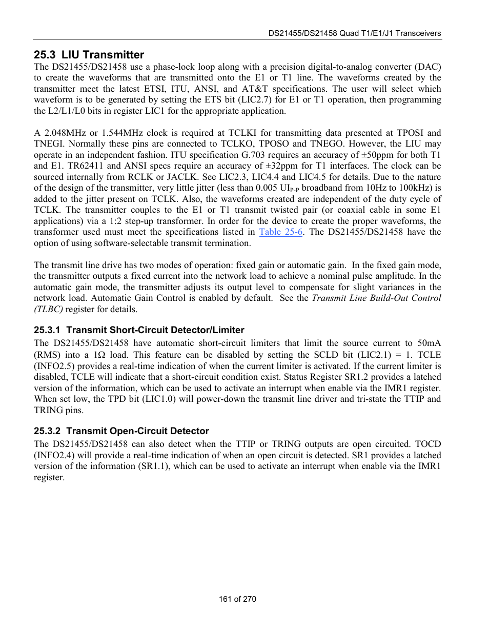 Liu transmitter, Transmit short-circuit detector/limiter, Transmit open-circuit detector | 3 liu t, Ransmitter, 3 liu transmitter | Rainbow Electronics DS21458 User Manual | Page 161 / 270