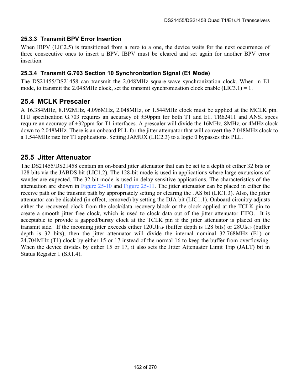 Transmit bpv error insertion, Mclk prescaler, Jitter attenuator | 4 mclk p, Rescaler, Itter, Ttenuator, 4 mclk prescaler, 5 jitter attenuator | Rainbow Electronics DS21458 User Manual | Page 162 / 270