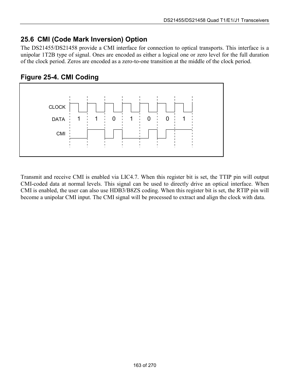 Cmi (code mark inversion) option, 6 cmi (c, Nversion | Ption, Figure 25-4. cmi coding, 6 cmi (code mark inversion) option | Rainbow Electronics DS21458 User Manual | Page 163 / 270