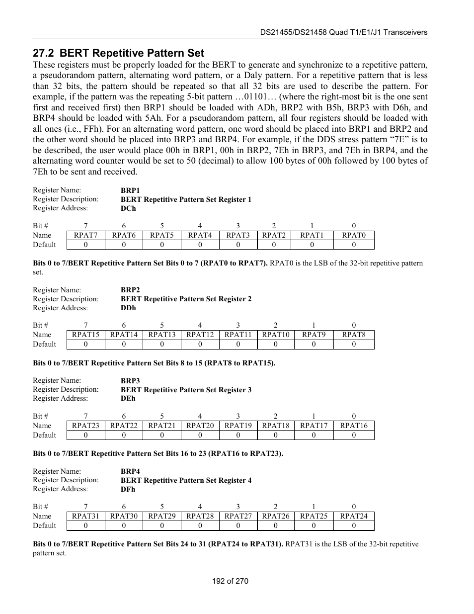 Bert repetitive pattern set, 2 bert r, Epetitive | Attern, 2 bert repetitive pattern set | Rainbow Electronics DS21458 User Manual | Page 192 / 270