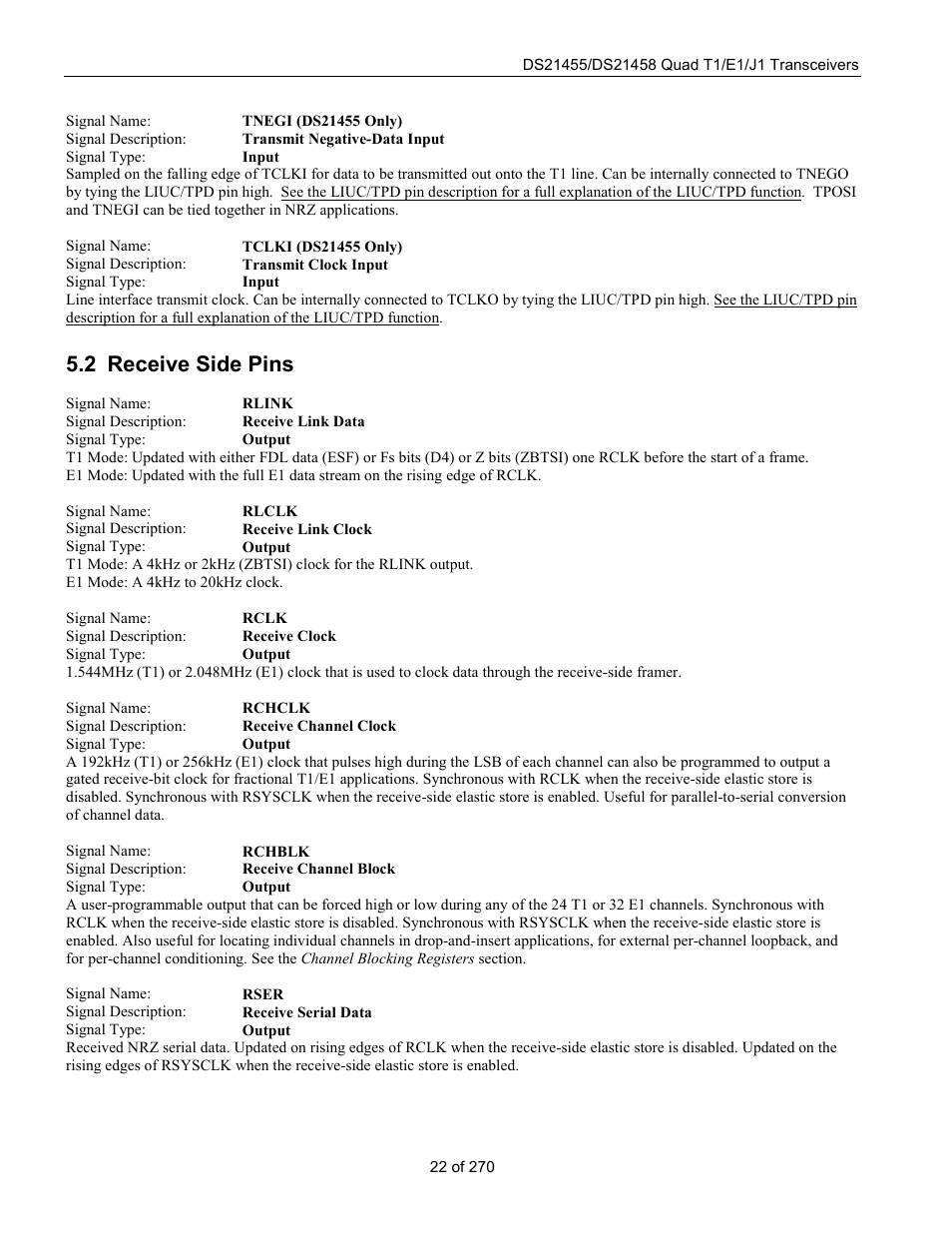 Receive side pins, Eceive, 2 receive side pins | Rainbow Electronics DS21458 User Manual | Page 22 / 270