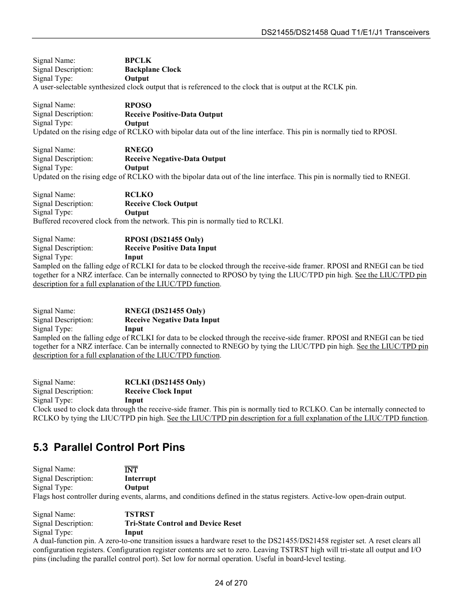 Parallel control port pins, Arallel, Ontrol | 3 parallel control port pins | Rainbow Electronics DS21458 User Manual | Page 24 / 270