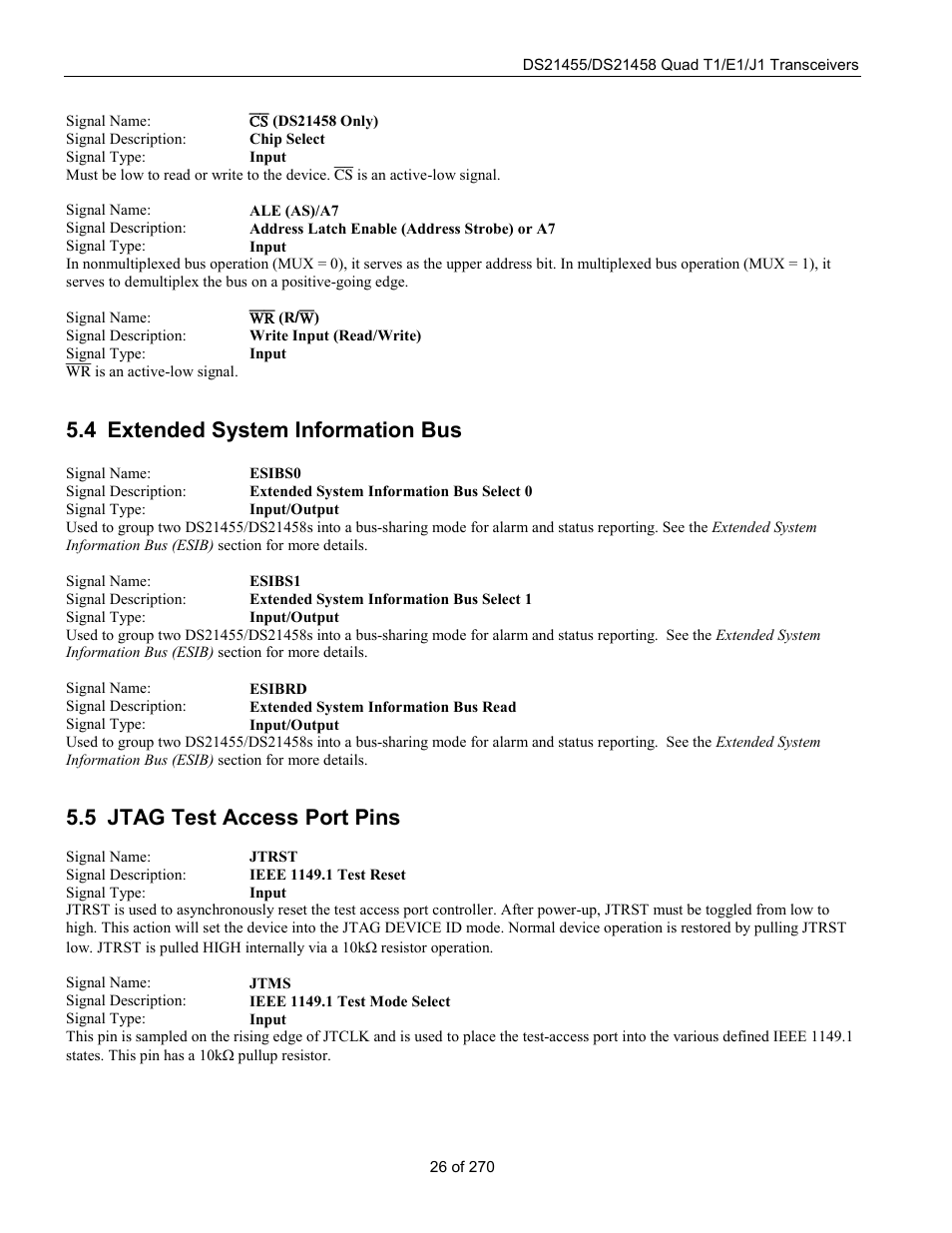 Extended system information bus, Jtag test access port pins, Xtended | Ystem, Nformation, Jtag t, Ccess, 4 extended system information bus, 5 jtag test access port pins | Rainbow Electronics DS21458 User Manual | Page 26 / 270