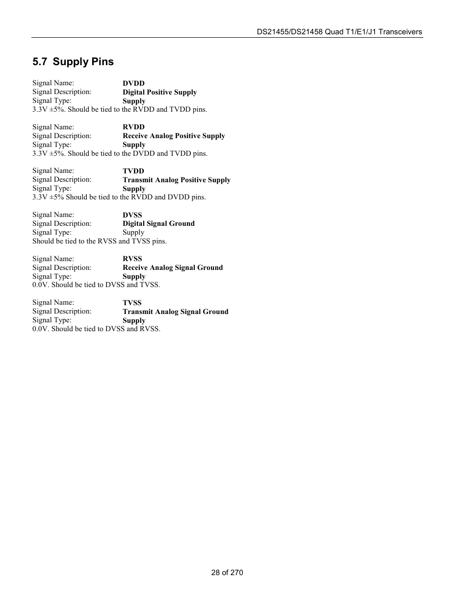 Supply pins, Upply, 7 supply pins | Rainbow Electronics DS21458 User Manual | Page 28 / 270