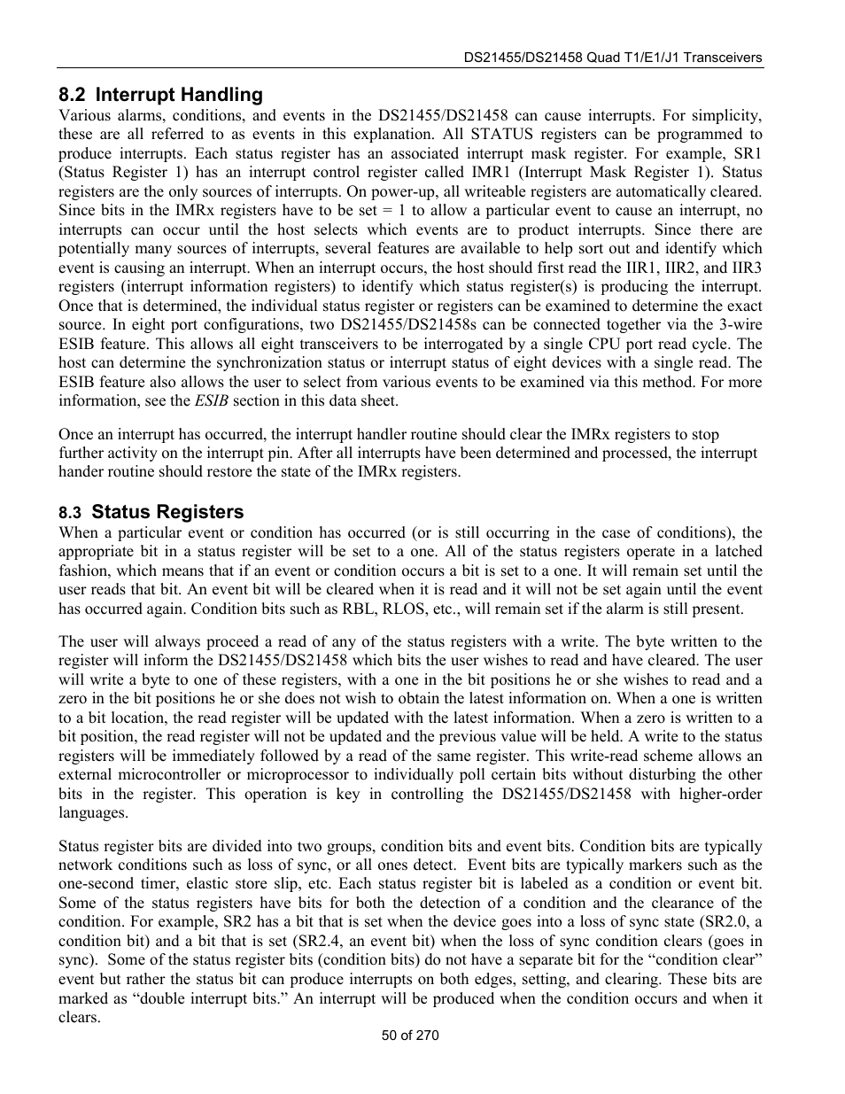 Interrupt handling, Status registers, Nterrupt | Andling, Tatus, Egisters, 2 interrupt handling | Rainbow Electronics DS21458 User Manual | Page 50 / 270