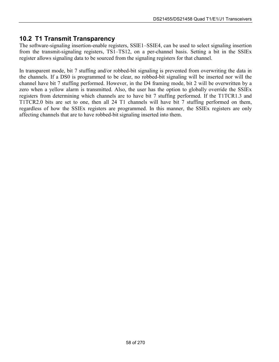 T1 transmit transparency, 2 t1 t, Ransmit | Ransparency, 2 t1 transmit transparency | Rainbow Electronics DS21458 User Manual | Page 58 / 270