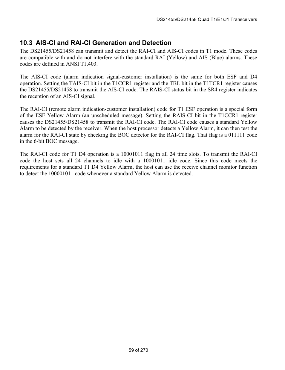 Ais-ci and rai-ci generation and detection, 3 ais-ci, Rai-ci g | Eneration and, Etection, 3 ais-ci and rai-ci generation and detection | Rainbow Electronics DS21458 User Manual | Page 59 / 270