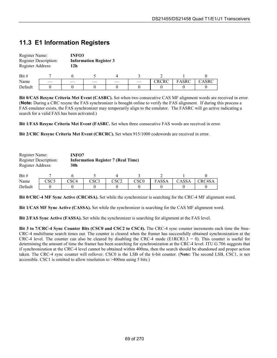 E1 information registers, 3 e1 i, Nformation | Egisters, 3 e1 information registers | Rainbow Electronics DS21458 User Manual | Page 69 / 270