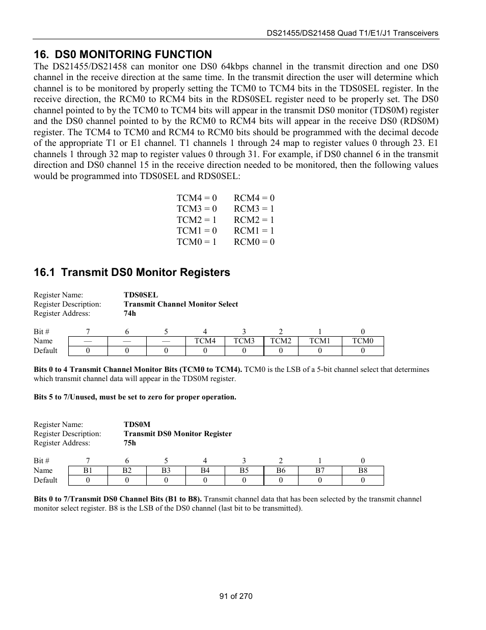 Ds0 monitoring function, Transmit ds0 monitor registers, Ransmit | Ds0 m, Onitor, Egisters, 1 transmit ds0 monitor registers | Rainbow Electronics DS21458 User Manual | Page 91 / 270