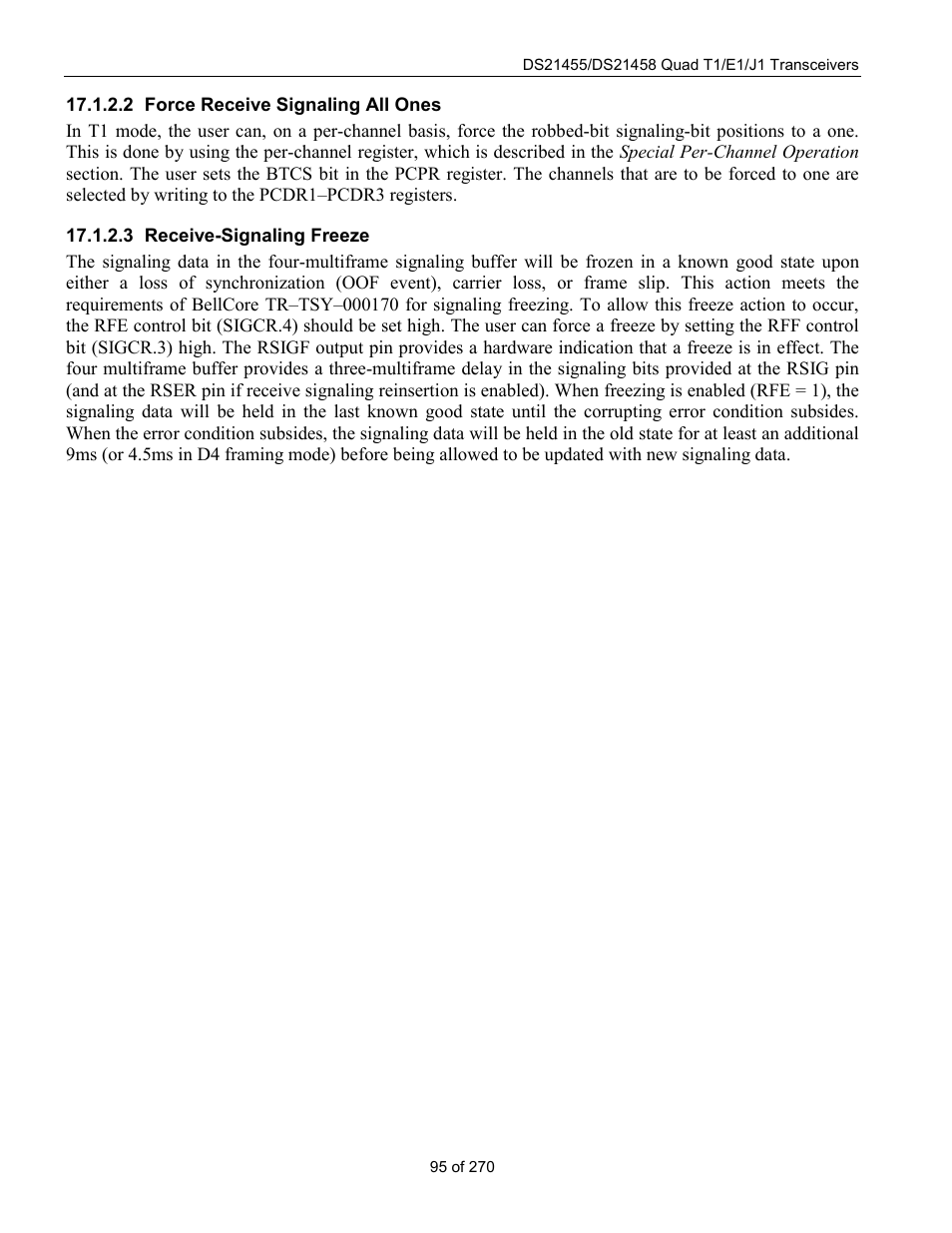 Force receive signaling all ones, Receive-signaling freeze | Rainbow Electronics DS21458 User Manual | Page 95 / 270