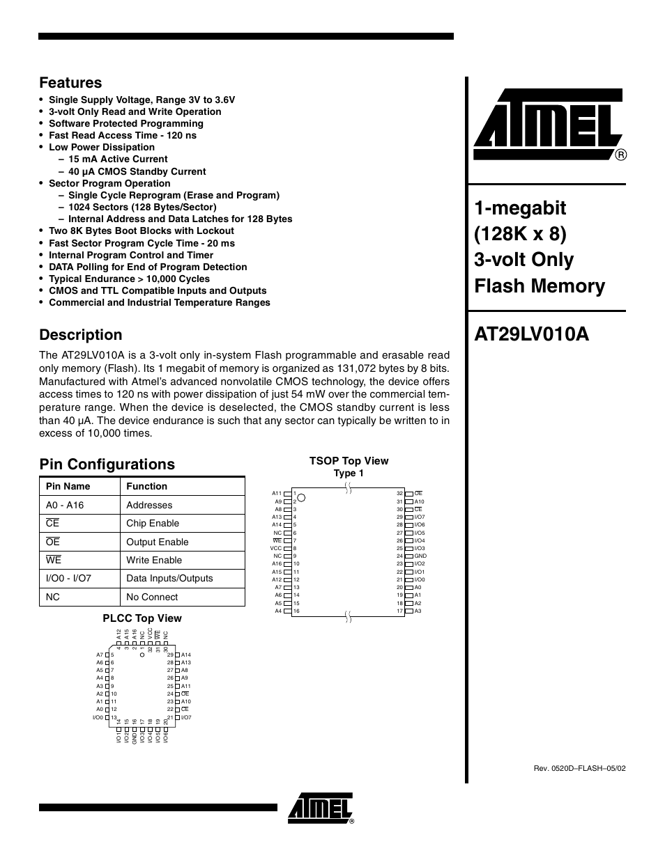 Rainbow Electronics AT29LV010A User Manual | 15 pages