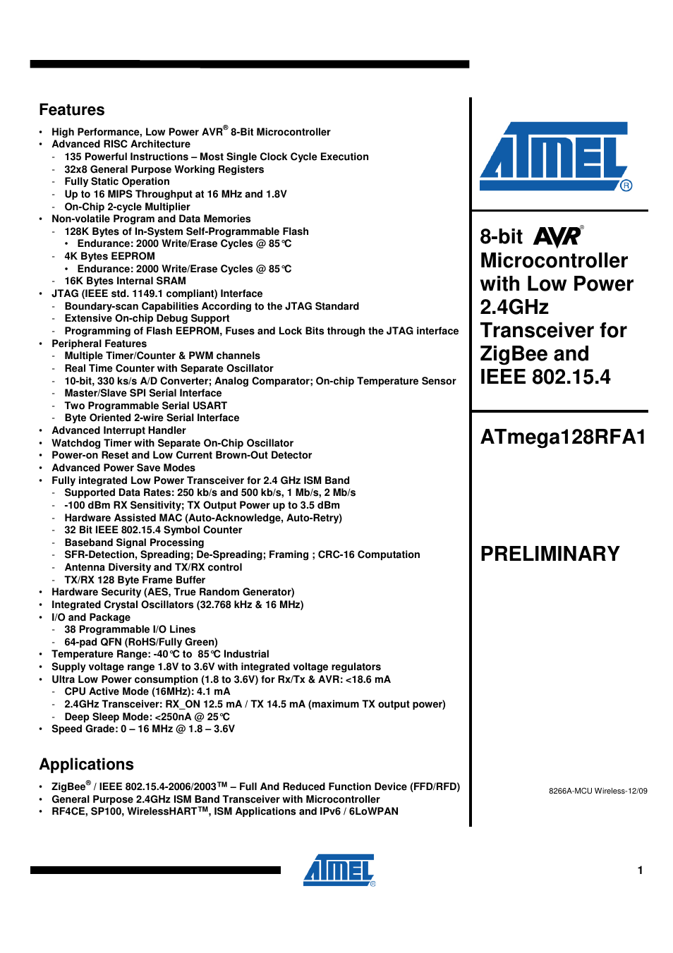 Rainbow Electronics ATmega128RFA1 User Manual | 524 pages