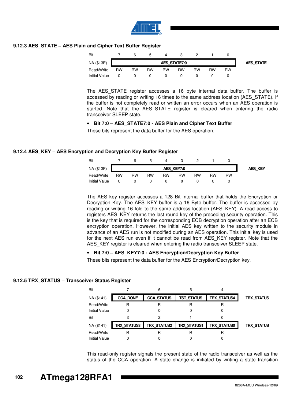 5 trx_status - transceiver status register, Atmega128rfa1 | Rainbow Electronics ATmega128RFA1 User Manual | Page 102 / 524