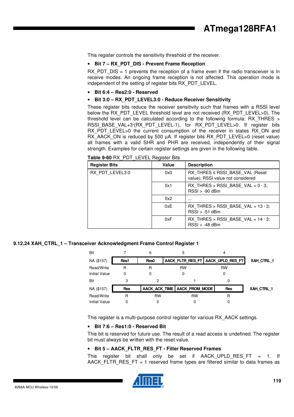 Xah_ctrl_1, Transceiver, Atmega128rfa1 | Rainbow Electronics ATmega128RFA1 User Manual | Page 119 / 524