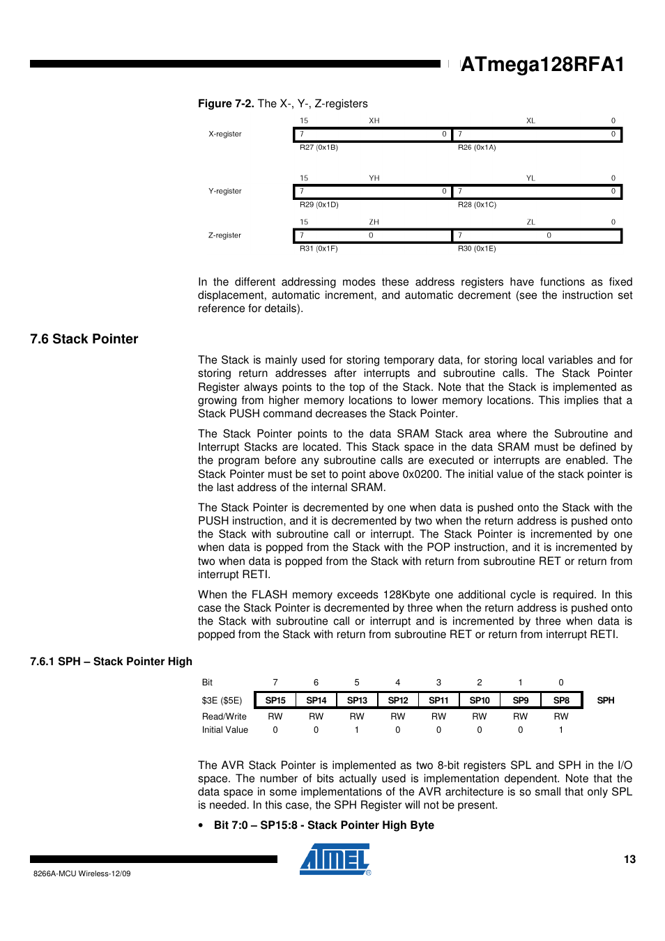 6 stack pointer, 1 sph - stack pointer high, Figure 7-2 | Atmega128rfa1 | Rainbow Electronics ATmega128RFA1 User Manual | Page 13 / 524