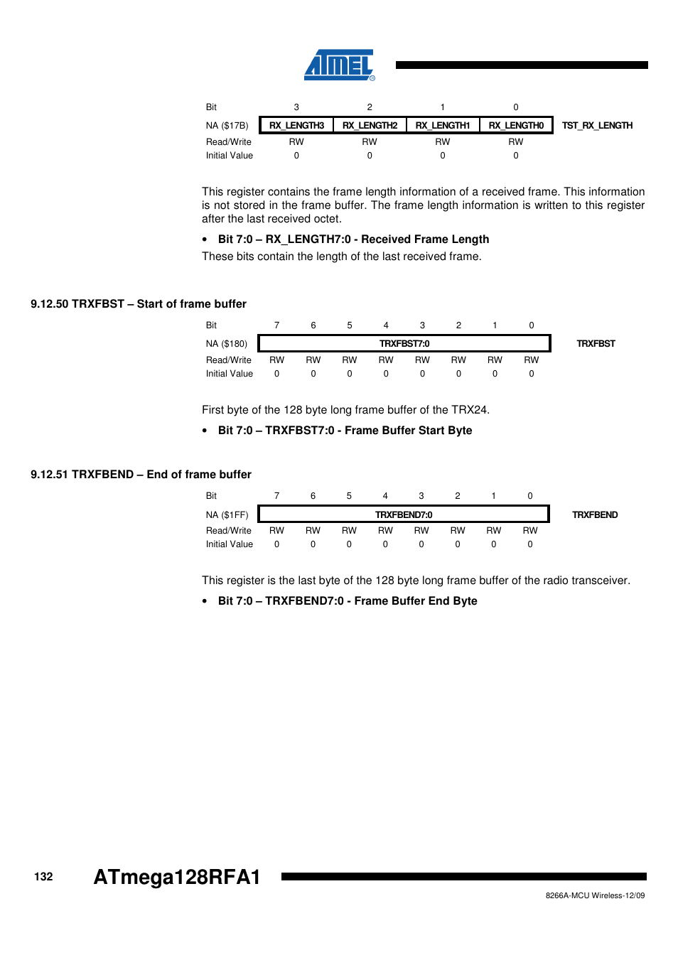 50 trxfbst - start of frame buffer, 51 trxfbend - end of frame buffer, Atmega128rfa1 | Rainbow Electronics ATmega128RFA1 User Manual | Page 132 / 524