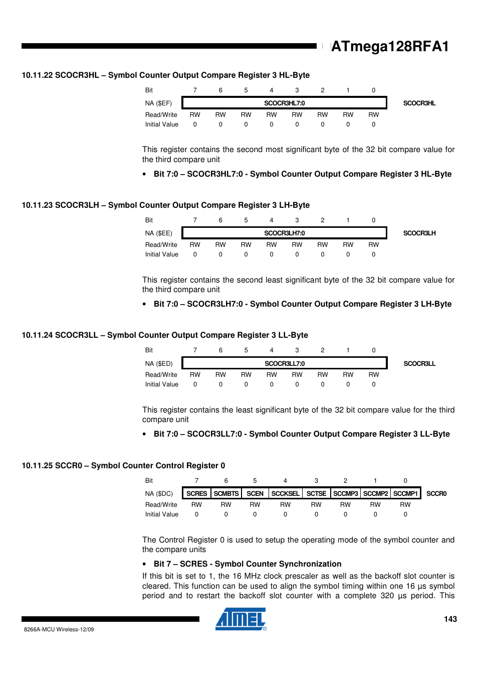 25 sccr0 - symbol counter control register 0, Atmega128rfa1 | Rainbow Electronics ATmega128RFA1 User Manual | Page 143 / 524