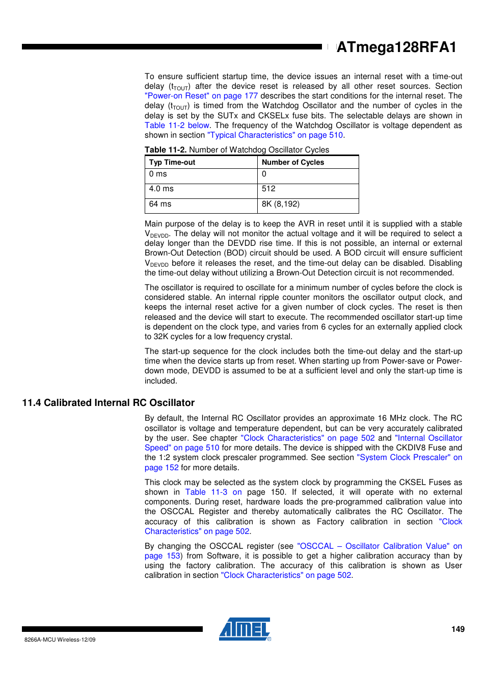 4 calibrated internal rc oscillator, Atmega128rfa1 | Rainbow Electronics ATmega128RFA1 User Manual | Page 149 / 524