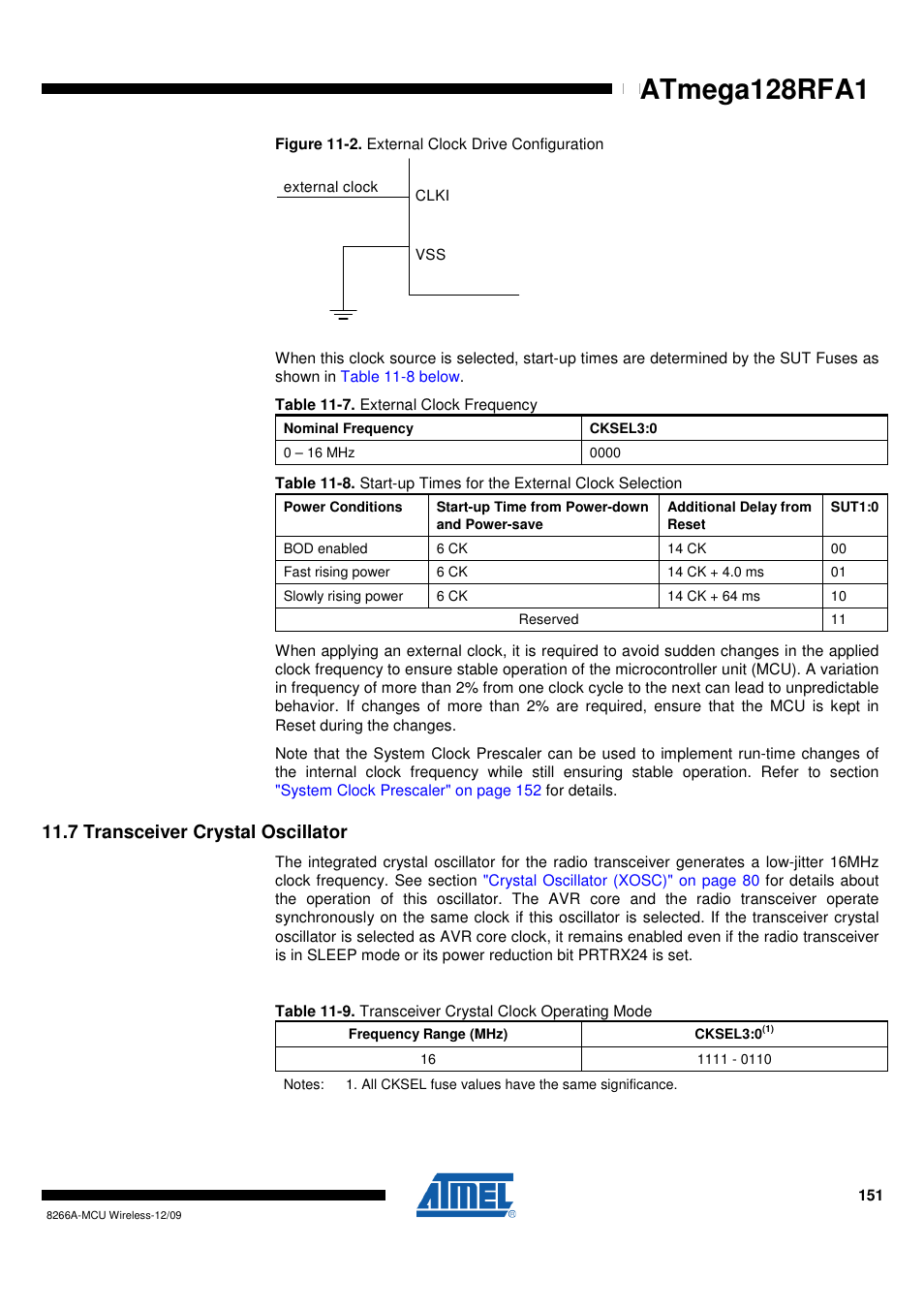 7 transceiver crystal oscillator, Figure 11-2 on, Atmega128rfa1 | Rainbow Electronics ATmega128RFA1 User Manual | Page 151 / 524