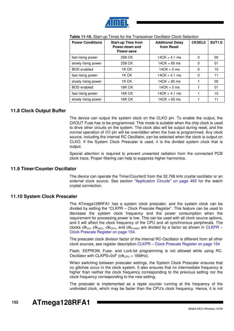 8 clock output buffer, 9 timer/counter oscillator, 10 system clock prescaler | System clock prescaler" on, Atmega128rfa1 | Rainbow Electronics ATmega128RFA1 User Manual | Page 152 / 524