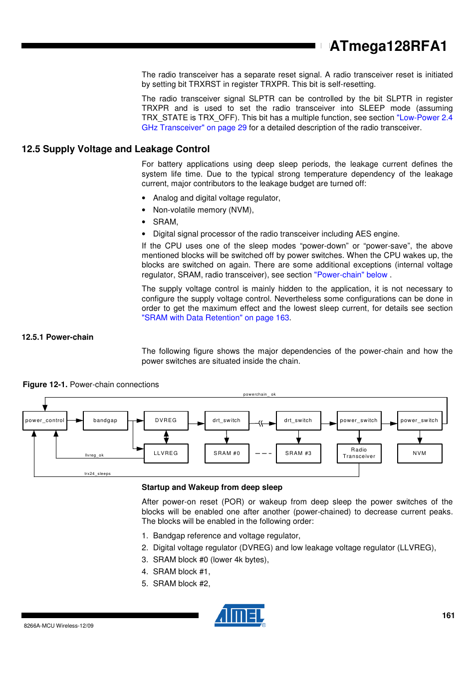 5 supply voltage and leakage control, 1 power-chain, Atmega128rfa1 | Rainbow Electronics ATmega128RFA1 User Manual | Page 161 / 524