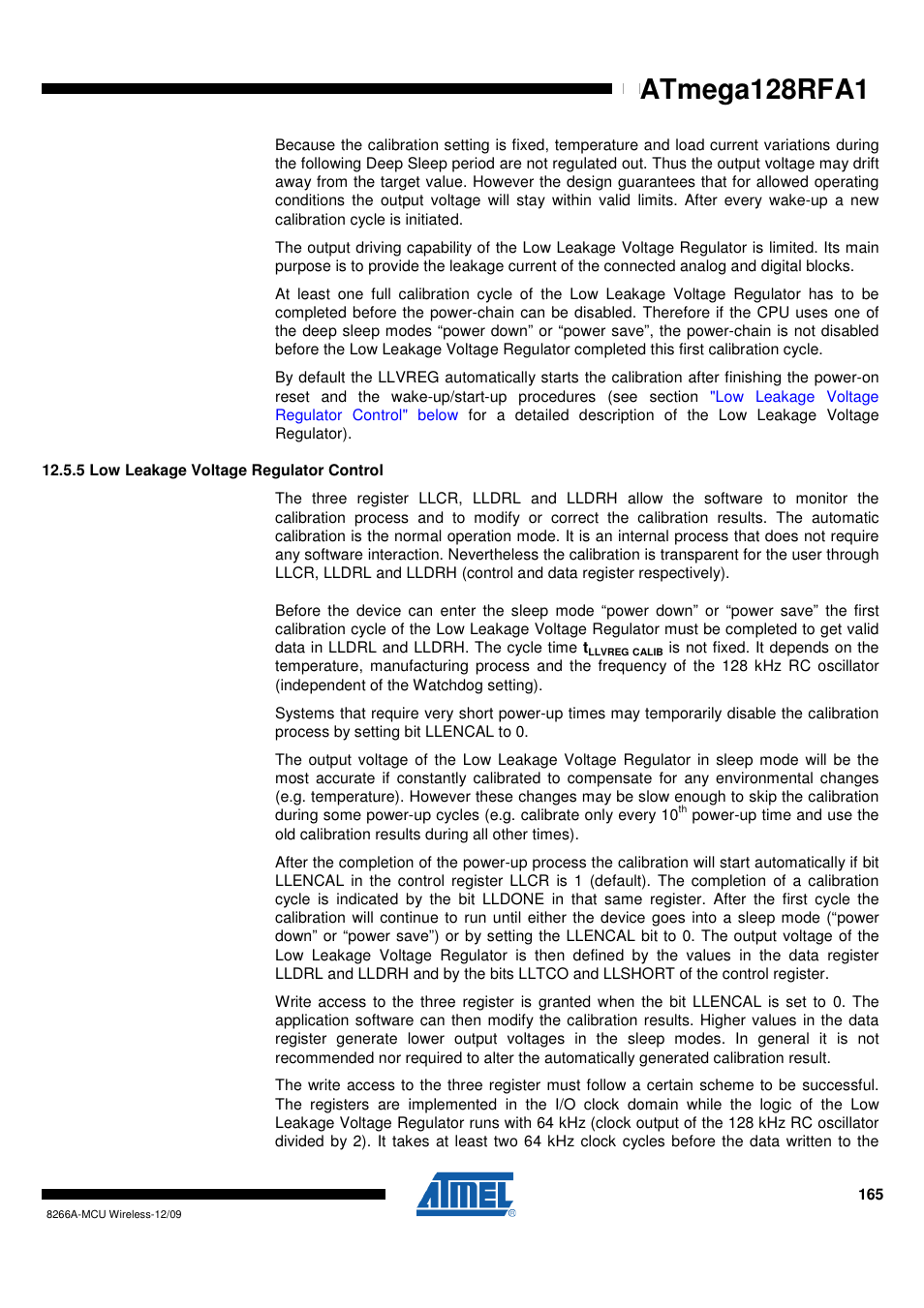 5 low leakage voltage regulator control | Rainbow Electronics ATmega128RFA1 User Manual | Page 165 / 524