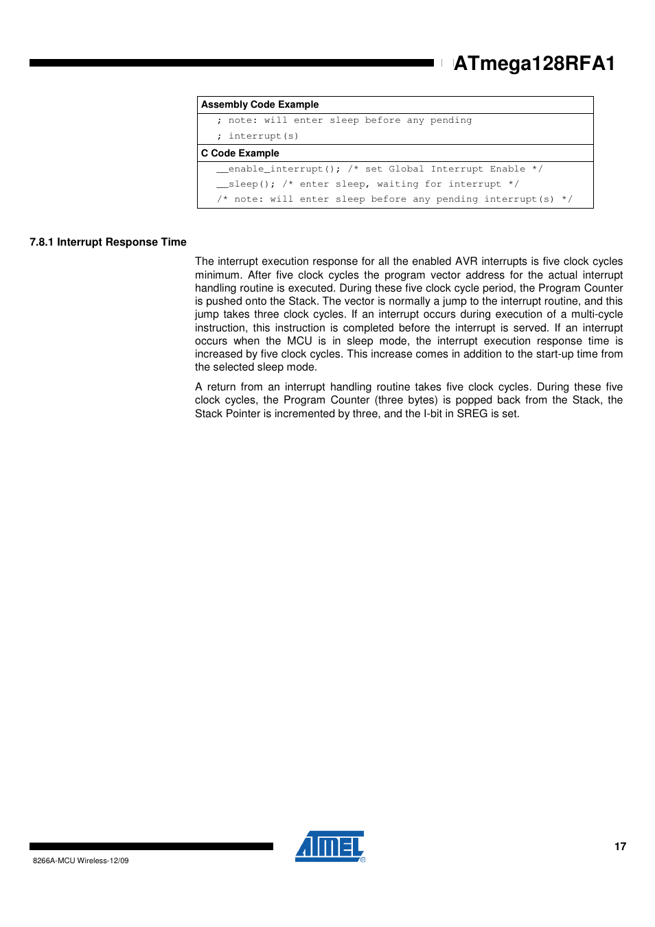 1 interrupt response time | Rainbow Electronics ATmega128RFA1 User Manual | Page 17 / 524