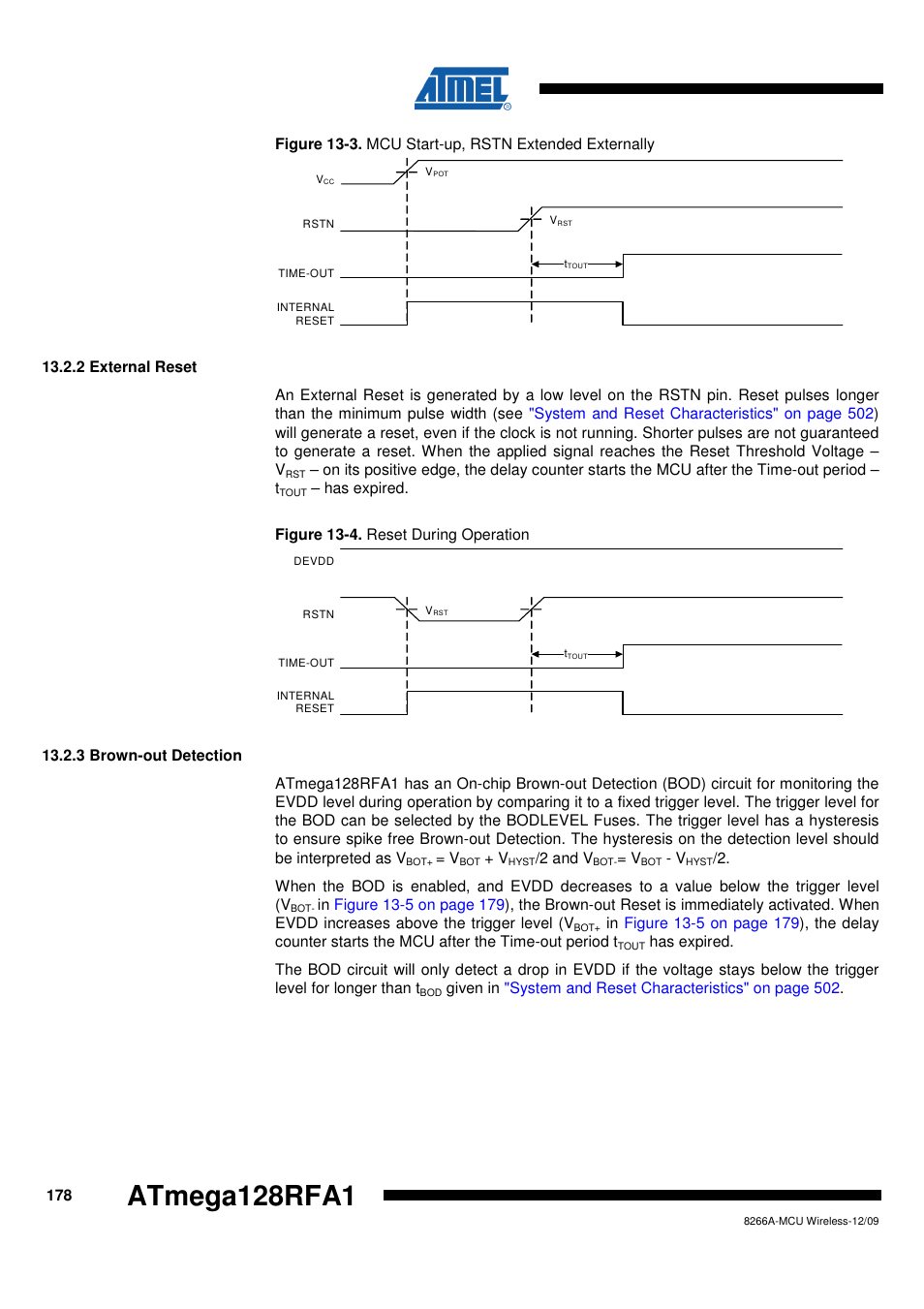 2 external reset, 3 brown-out detection, Atmega128rfa1 | Rainbow Electronics ATmega128RFA1 User Manual | Page 178 / 524