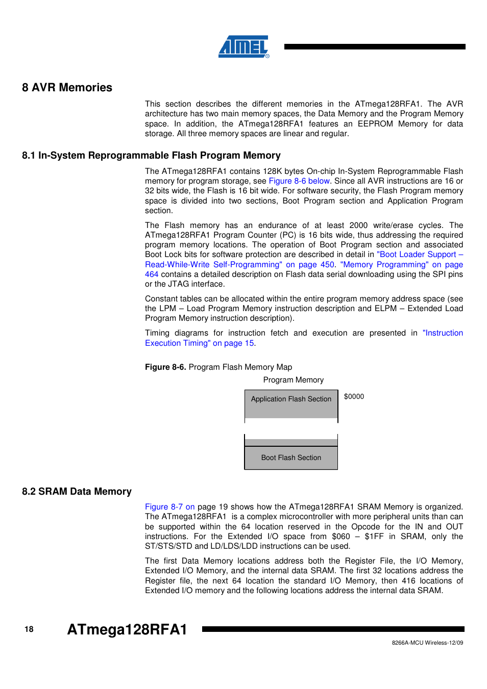 8 avr memories, 1 in-system reprogrammable flash program memory, 2 sram data memory | Rainbow Electronics ATmega128RFA1 User Manual | Page 18 / 524