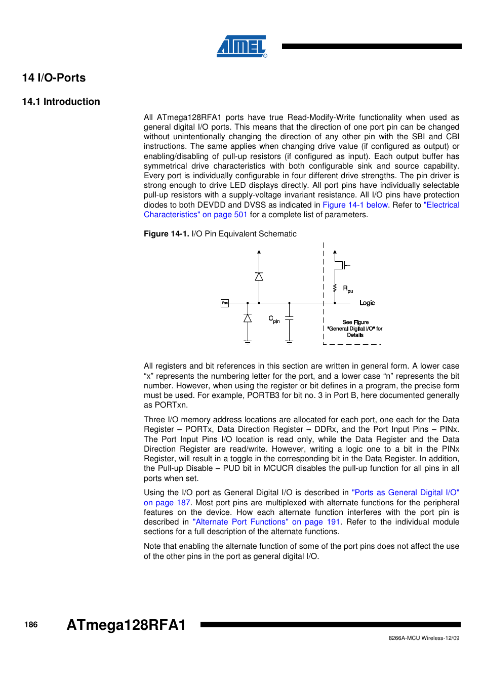 14 i/o-ports, 1 introduction | Rainbow Electronics ATmega128RFA1 User Manual | Page 186 / 524