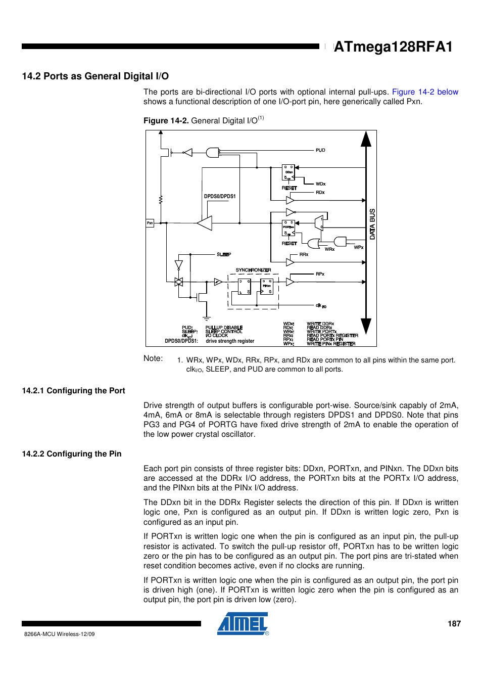 2 ports as general digital i/o, 1 configuring the port, 2 configuring the pin | Ports as general digital i/o | Rainbow Electronics ATmega128RFA1 User Manual | Page 187 / 524