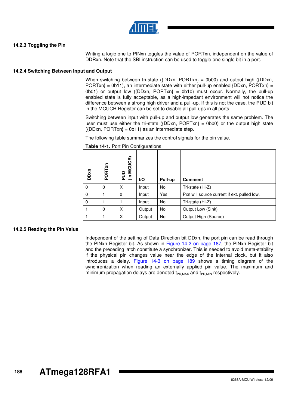 3 toggling the pin, 4 switching between input and output, 5 reading the pin value | Atmega128rfa1 | Rainbow Electronics ATmega128RFA1 User Manual | Page 188 / 524