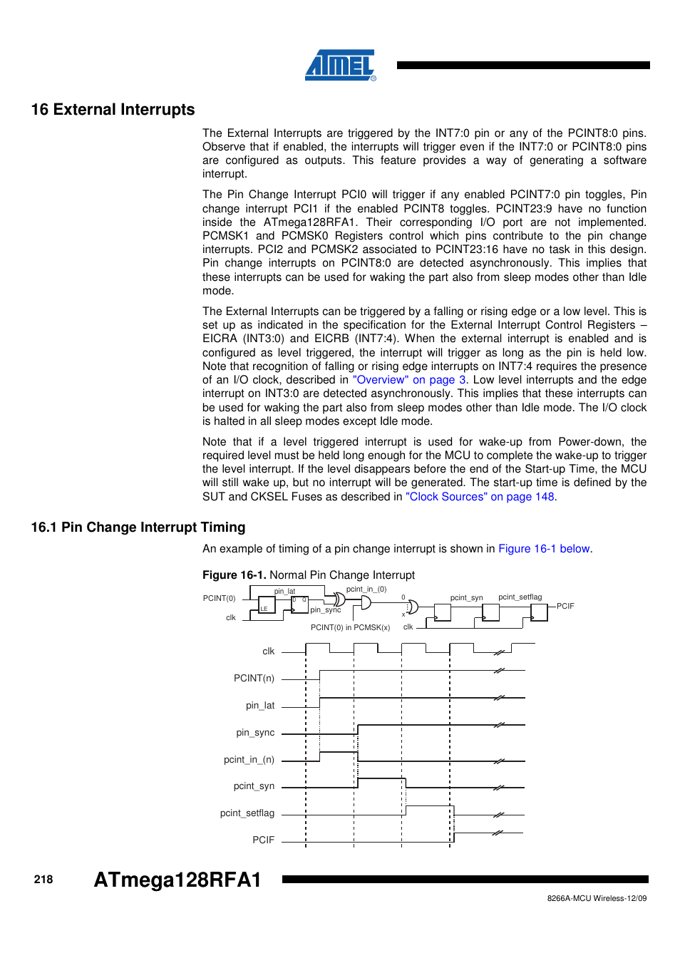 16 external interrupts, 1 pin change interrupt timing, Atmega128rfa1 | Rainbow Electronics ATmega128RFA1 User Manual | Page 218 / 524