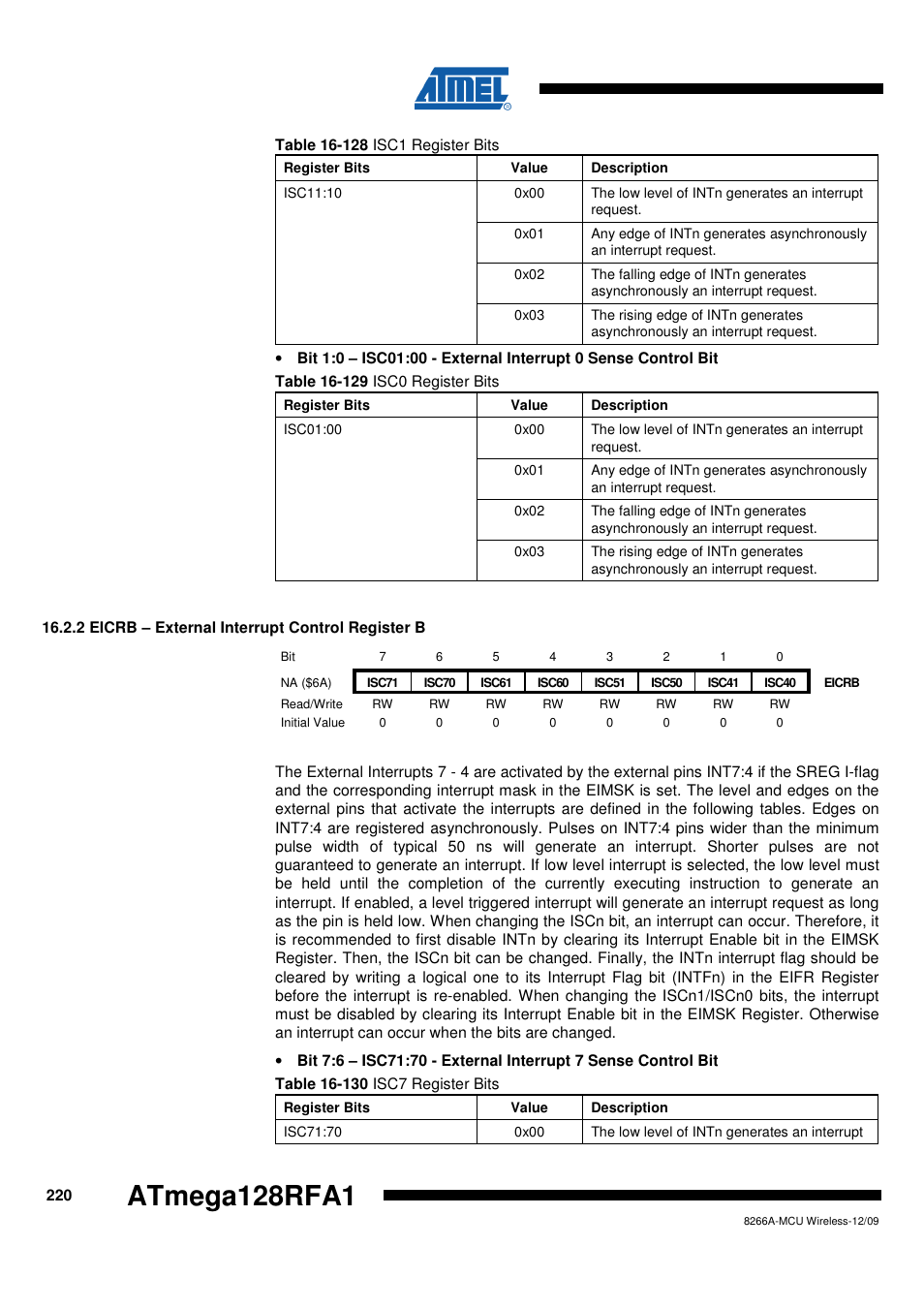 2 eicrb - external interrupt control register b, Atmega128rfa1 | Rainbow Electronics ATmega128RFA1 User Manual | Page 220 / 524