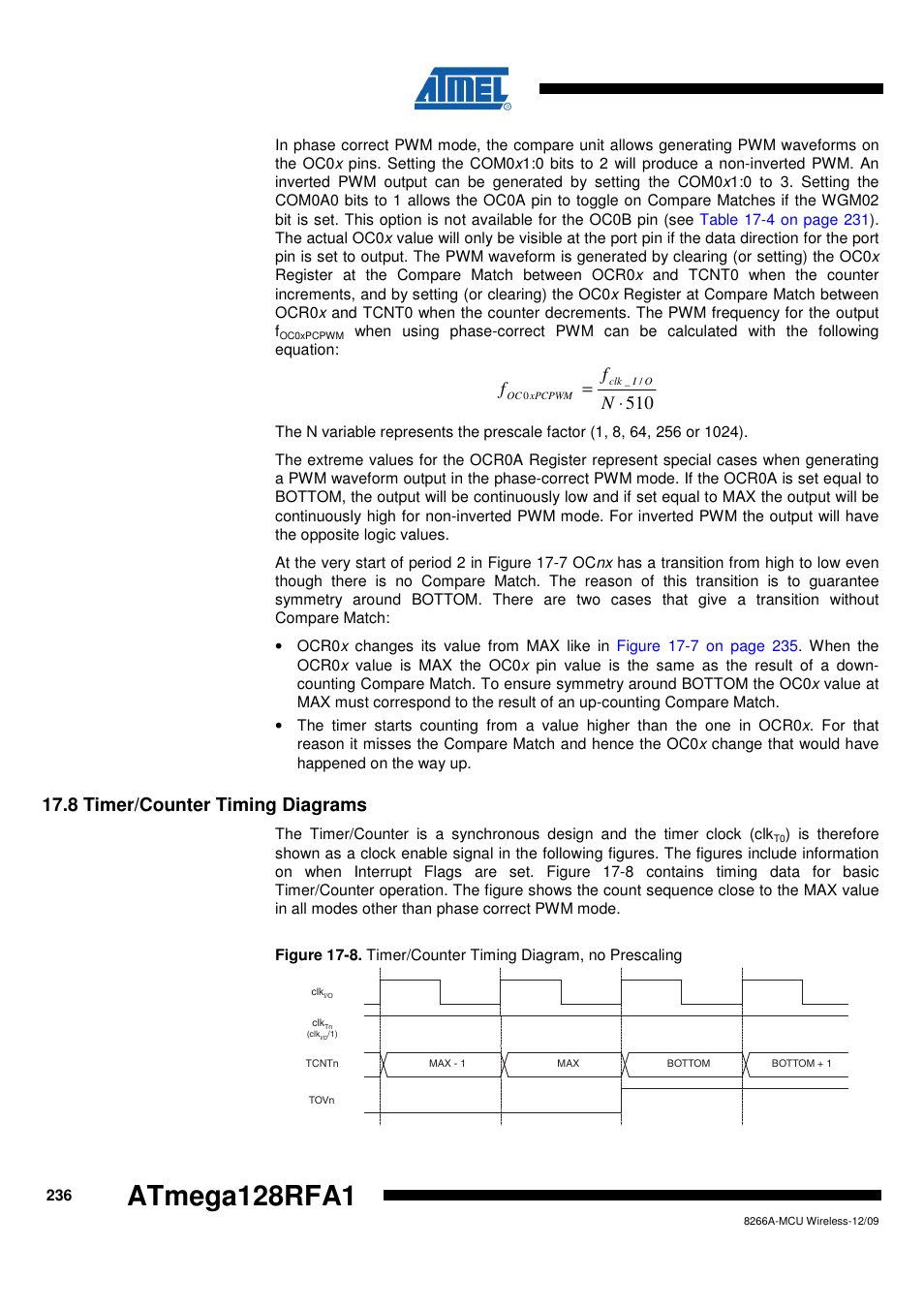 8 timer/counter timing diagrams, Atmega128rfa1 | Rainbow Electronics ATmega128RFA1 User Manual | Page 236 / 524