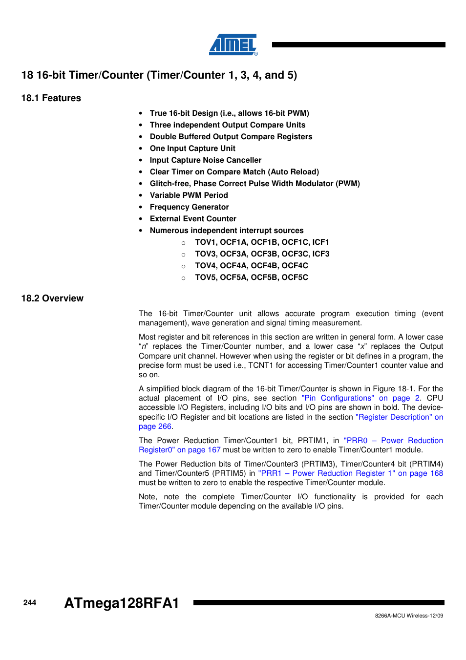 1 features, 2 overview, Atmega128rfa1 | Rainbow Electronics ATmega128RFA1 User Manual | Page 244 / 524
