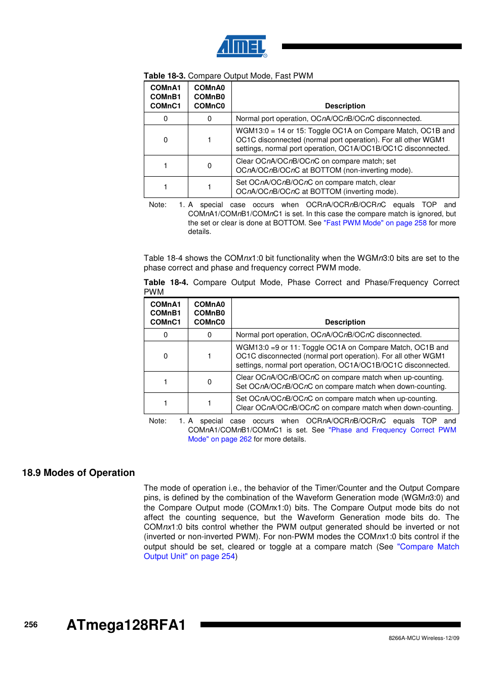 9 modes of operation, Atmega128rfa1 | Rainbow Electronics ATmega128RFA1 User Manual | Page 256 / 524