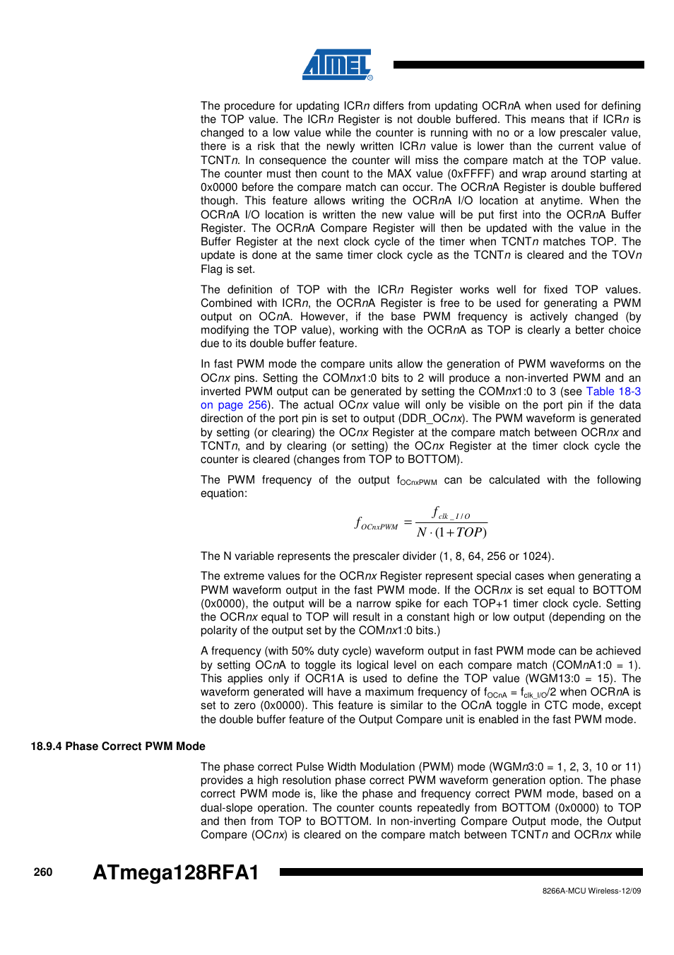 4 phase correct pwm mode | Rainbow Electronics ATmega128RFA1 User Manual | Page 260 / 524