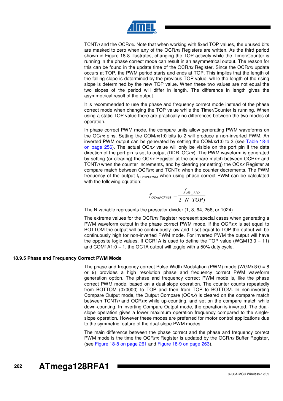 5 phase and frequency correct pwm mode, Phase and frequency correct pwm | Rainbow Electronics ATmega128RFA1 User Manual | Page 262 / 524