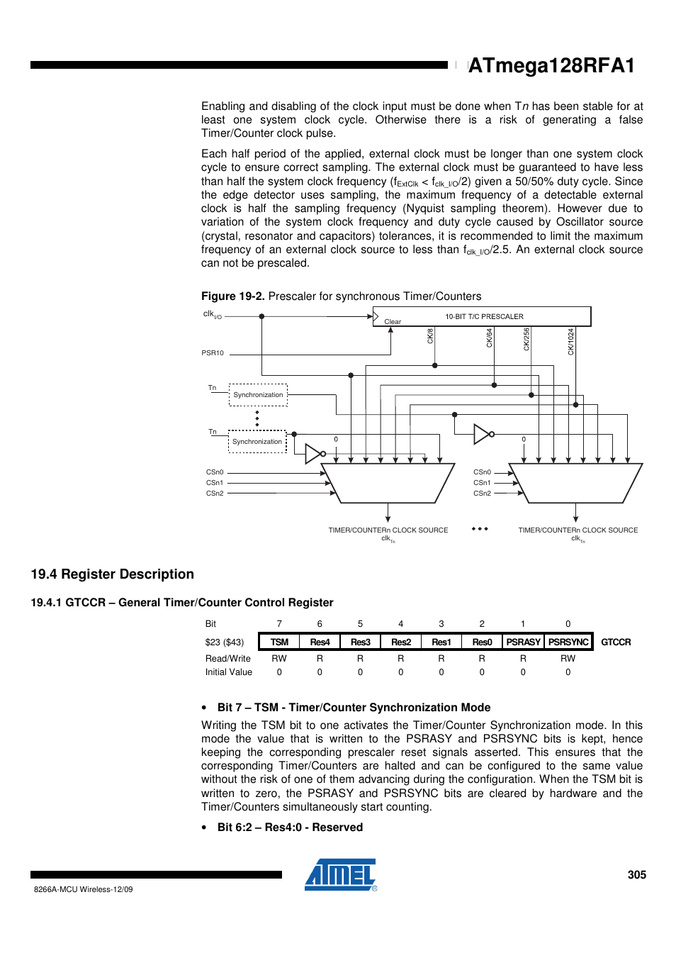 4 register description, 1 gtccr - general timer/counter control register, Atmega128rfa1 | Rainbow Electronics ATmega128RFA1 User Manual | Page 305 / 524